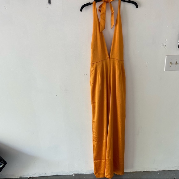 New! Nookie Utopia Halter Tie Back Wide  Leg Jumpsuit in Mango 37711 - Picture 2 of 10